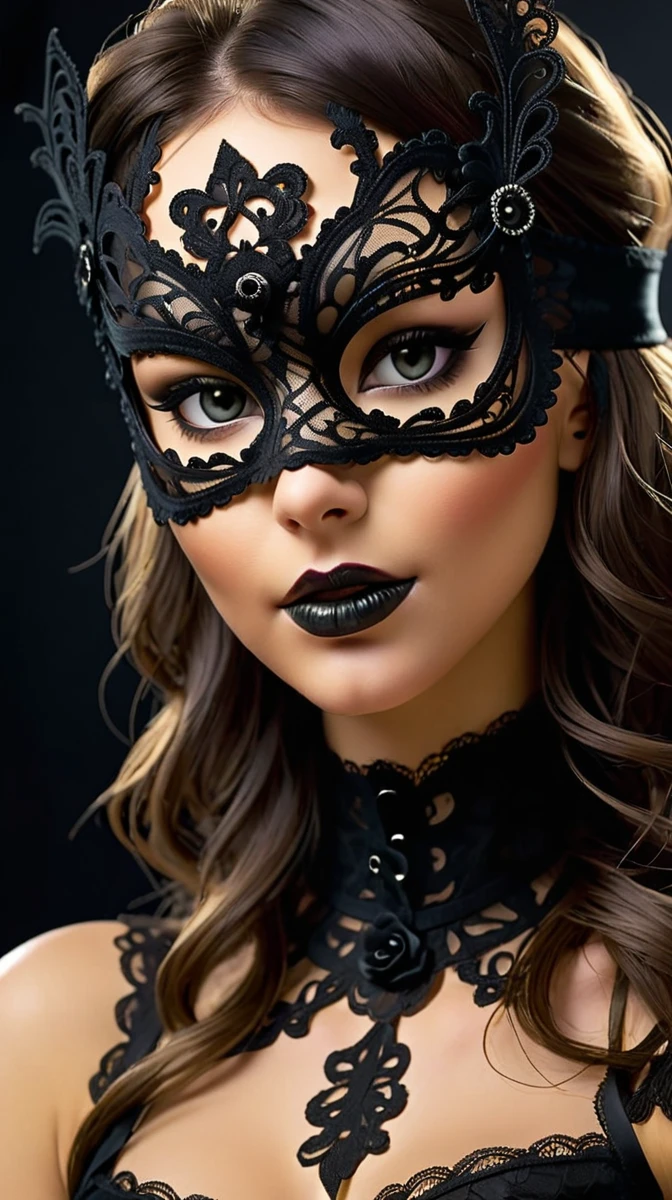woman, носящая фтореалистичное цветное фото в черное фиолетовое кружево wearing a mask на глазах, фантастическая blindfold, fabulous, difficult узор ,Beautiful face, wearing a mask, perfect face!! difficult, a mask, !Seductive eyes and face, masquerade mask, difficult, tempting, black lace, difficult, blindfold, blindfold, Mysterious glamour, Beautiful, gothic face