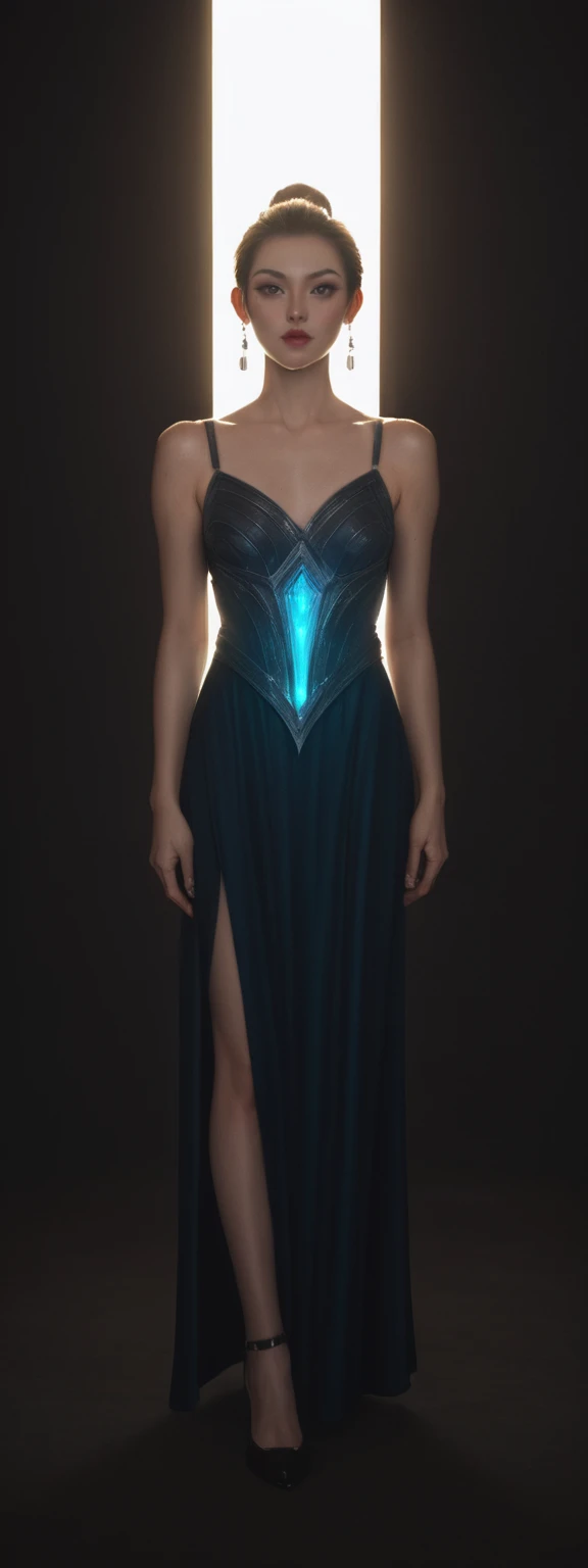cinematic film, Realistic photograph,realistic, score_9, score_8_up, score_7_up, score_6_up,
1girl, solo, from front, full body, Singed \(league of legends\), black background, makeup, sidelighting, backlighting, glowing,