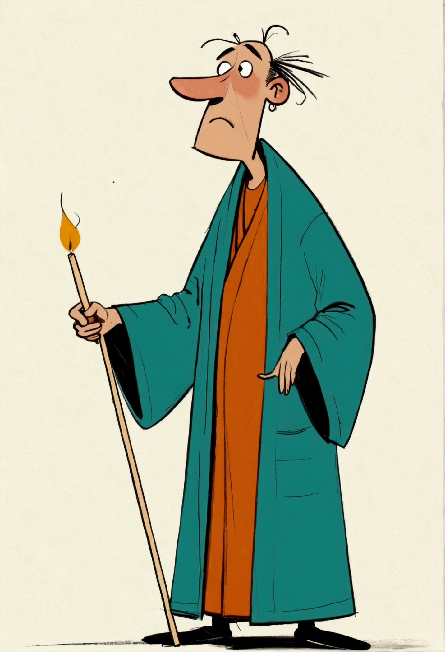 (((Exaggerated digital character sketches:1.37，Matchstick Men))).(1 Old man in a robe，blind，1dogs，(Exaggerated expression,)，(Black sketch lines，Loose brushstrokes create the outline，Cartoon Style. Bright colors and simplified lines, sketch)。(Exaggerated body movements),(Large area of blank）