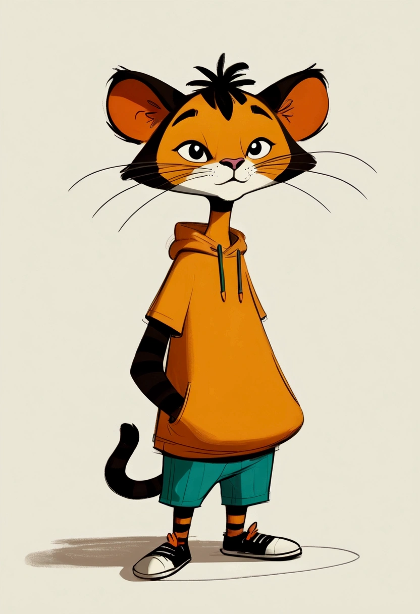 (((Exaggerated digital character sketches:1.37,))).(Big Cat,(Exaggerated expression,),(Black sketch lines,Loose brushstrokes create the outline,Cartoon Style. Bright colors and simplified lines, sketch)。