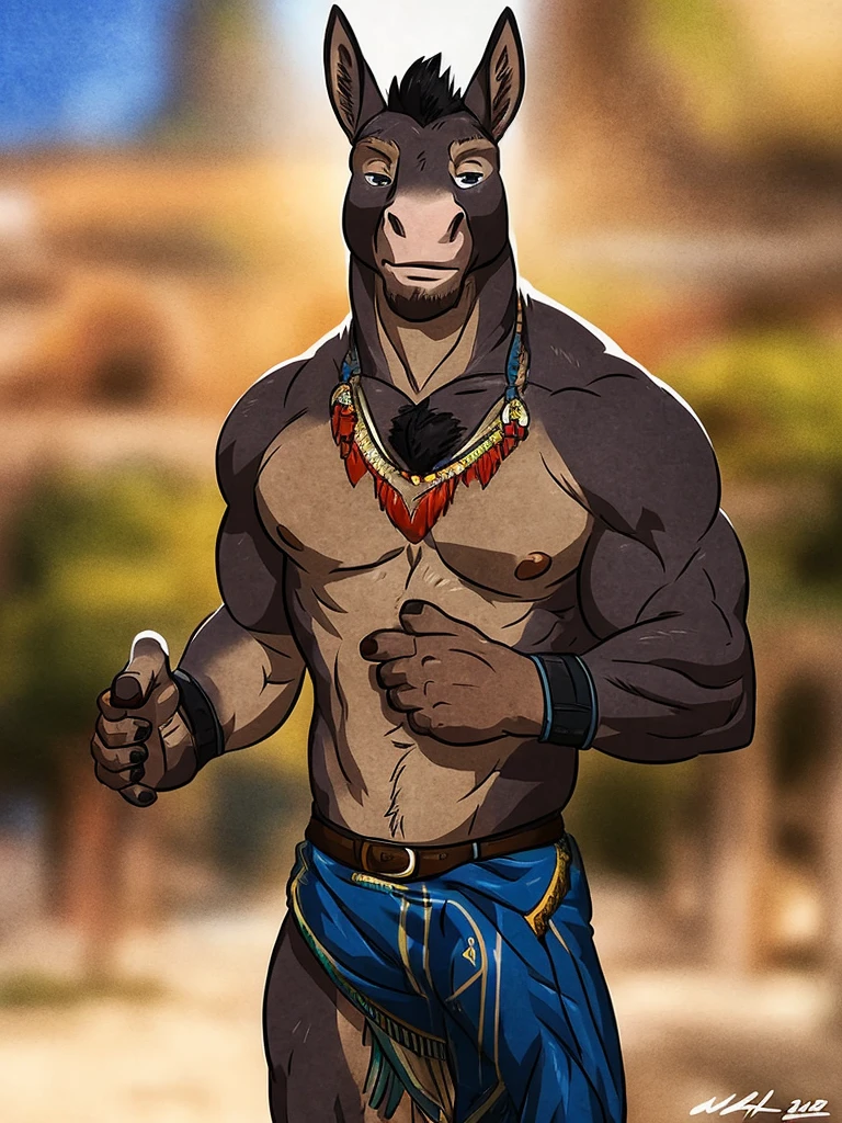 Anthropological Donkey, 4K, High resolution, best quality, posted on e621, alone, Anthroposophical body, masculine, adult, masculine, , correct anatomy, (symbol), (blurred background, blurred background:1.2),  (by wfa:1), (von Taran Fiddler:0.5), young, dynamic pose, portrait