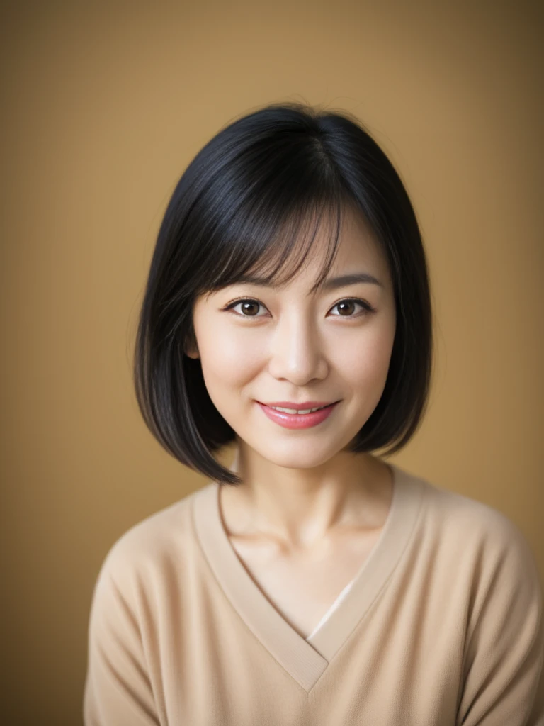portrait, 8K, high quality, realistic photo image, 39 years old, Japan woman, neat and clean wife, small, housewife, reproduce natural and realistic eyes, Japan person stand, small, beautiful black hair, short hair, light makeup, octane rendering, beautiful lighting, golden ratio composition, smile, everyday wear, casual clothes, natural background, blurred background, 4k, high quality, realistic photo image, Japan woman, 37 years old, pure Japan face, lovely wife, upper body, small breasts, light makeup, suppin, neat beauty, mature woman, sober clothes, gray, beige, blue, sober, casual attire, smile, black hair, small black eyes, background blur