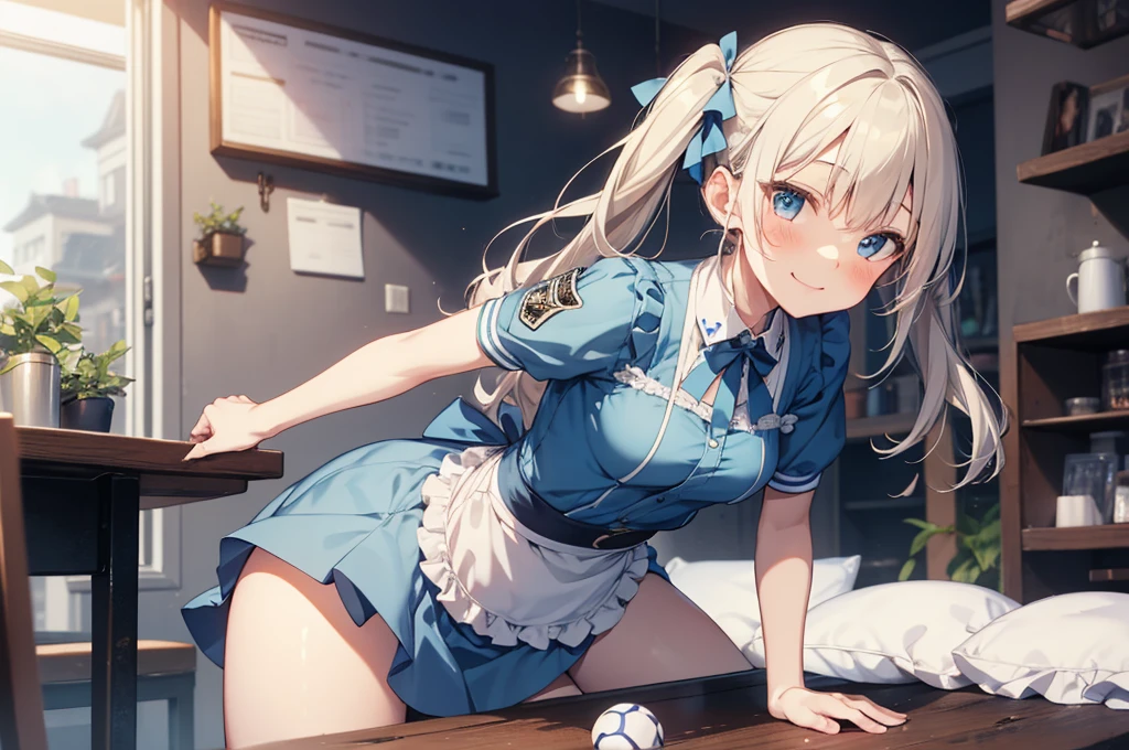 nswf,(Tabletop, Highest quality:1.2), Cowboy Shot, alone, One Girl, Kaho Hyuga, smile, View your viewers, Holding Tray, Twin tails, Head scarf, Maid, Frills, Blue Shirt, Waist apron, puffy short sleeve, Blue Skirt, Thighs Thighs Thighs Thighs, White glow, One Girl, Sex, On the bed, throw, , Mission Grab, Missionaries, Tabletop, Highest quality,Mission Grab,Doggie Grab,kawashiro nitori２０Old Man、((hetero))、intercourse with a man、doggystyle 、clothed sex,,A man grabs a woman&#39;s buttocks from behind、For men, only the body is drawn