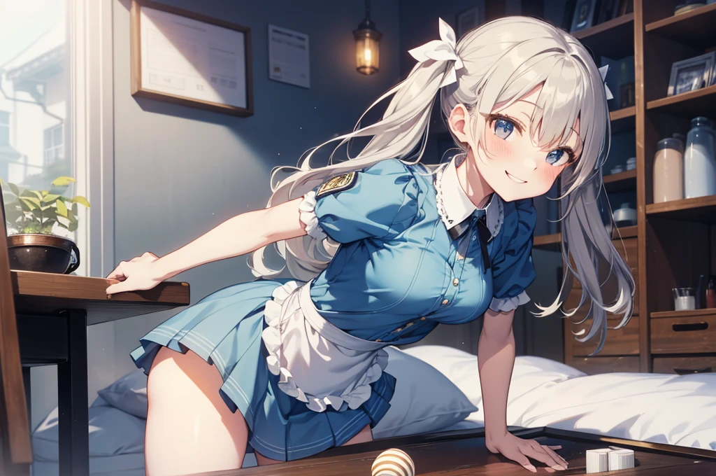 nswf,(Tabletop, Highest quality:1.2), Cowboy Shot, alone, One Girl, Kaho Hyuga, smile, View your viewers, Holding Tray, Twin tails, Head scarf, Maid, Frills, Blue Shirt, Waist apron, puffy short sleeve, Blue Skirt, Thighs Thighs Thighs Thighs, White glow, One Girl, Sex, On the bed, throw, , Mission Grab, Missionaries, Tabletop, Highest quality,Mission Grab,Doggie Grab,kawashiro nitori20Old Man、((hetero))、intercourse with a man、doggystyle 、clothed sex,,A man grabs a woman's buttocks from behind、For men, only the body is drawn