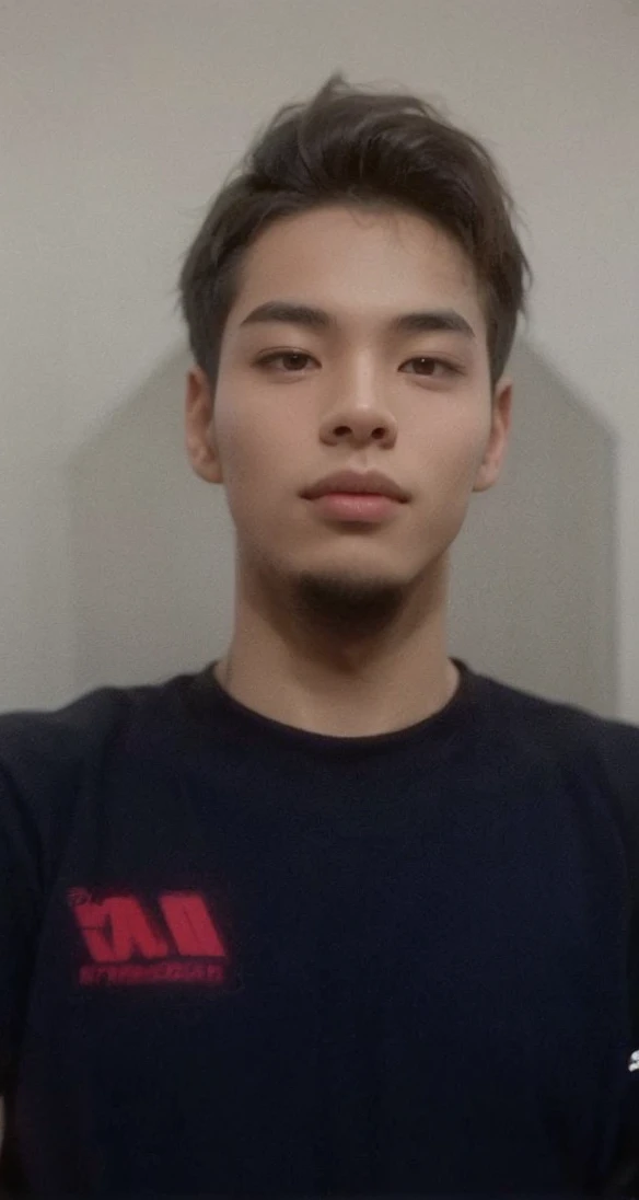 ((best quality)), (detailed), perfect face, 19-year-old man with a very attractive physique. He stands 180 cm tall, giving off a strong and dignified impression. His fair skin complements his clean and healthy appearance. His smile is incredibly beautiful, with neatly aligned teeth and symmetrical lips that mesmerize anyone who sees him. His hair is black, styled in a comma hair fashion featuring a curved bang resembling a comma, adding a modern and stylish flair to his look. Notably, there is a noticeable scar on the edge of his eyebrow if closely observed.
