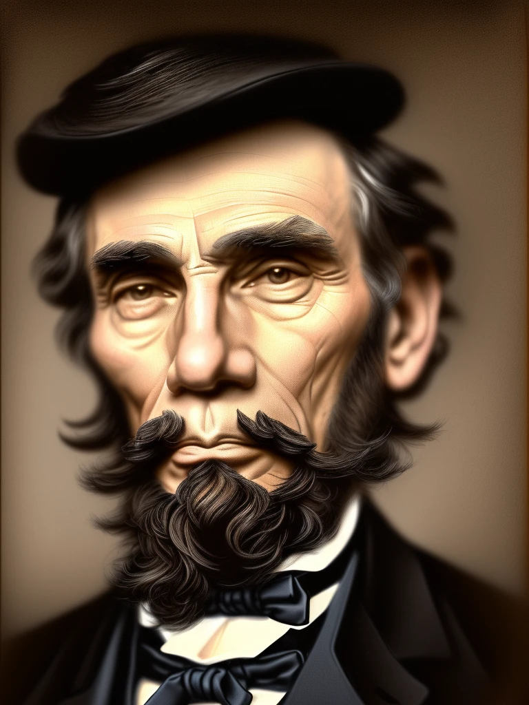 There is a man with a beard and a suit and tie, Tom mapeado William-Adolphe, inspired by Samuel F. b. Morse, digitally painted, close the portrait, Abraham Lincoln, a color photo, presidential portrait, digitally painted, rendering of close the portrait, # 1 digital painting of all time, #1 digital painting of all time, portrait of Abraham Lincoln