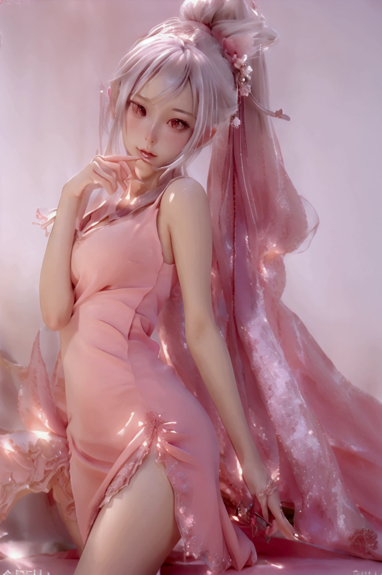 anime girl with a sword in her hand and a pink dress, cushart krenz key art feminine, trending on artstation pixiv, anime goddess, pixiv contest winner, pixiv 3dcg, guweiz on artstation pixiv, guweiz on pixiv artstation, highly detailed exquisite fanart, at pixiv