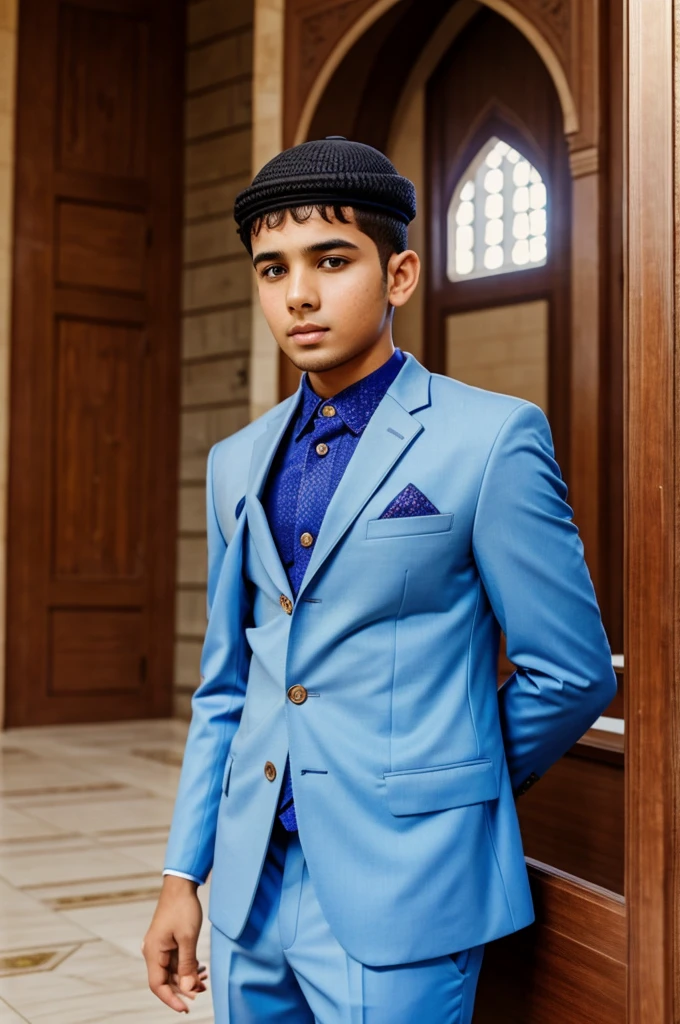 Muslim boy in masjid with Muslim suit