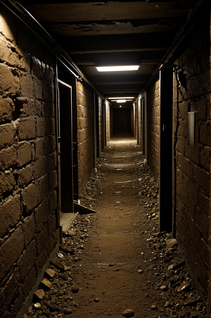 The descent of a dark basement is full of brown cicadas