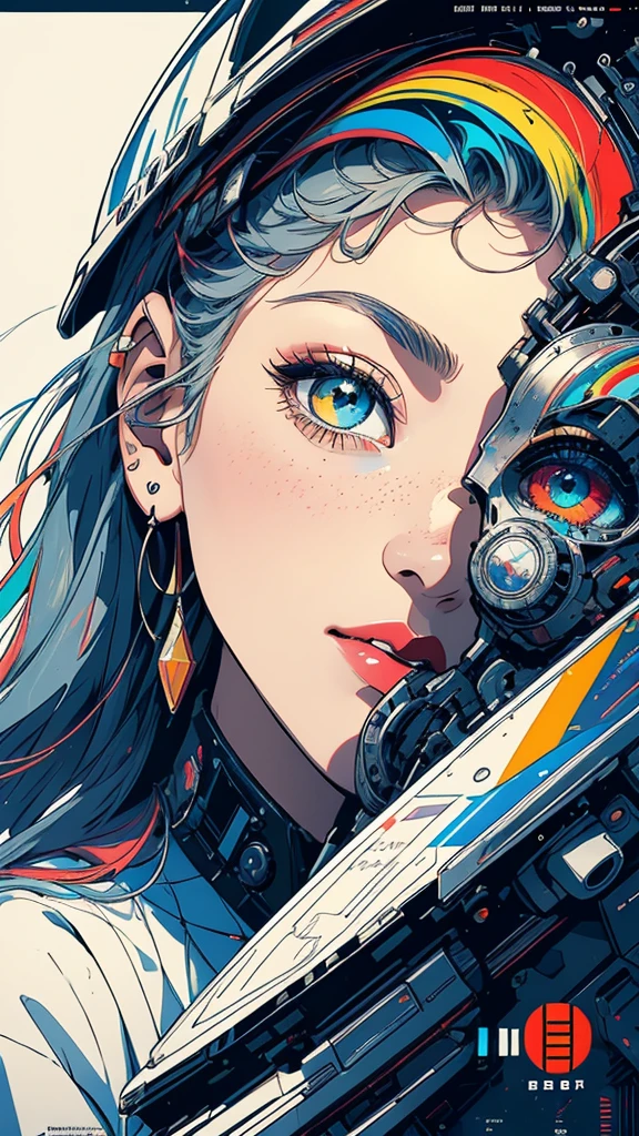 (((masterpiece, highest quality))),(((solo:1.2))),(((1girl:1.2))),32k wallpaper, very detailed, poster, vintage science fiction,(((((geometric cinematic movie poster))))), (bauhaus), shape,(((abstract))),(mid century modern),movie poster,(((((portfolio))))),(((((Close-up))))),(((((bust up))))),((((more various angle)))),(((highlight))),Vast landscape,((((heterochromia)))),(((complete. detailed face))),(((Extremely talented))),(((most complecated machine))),Colorful color scheme
