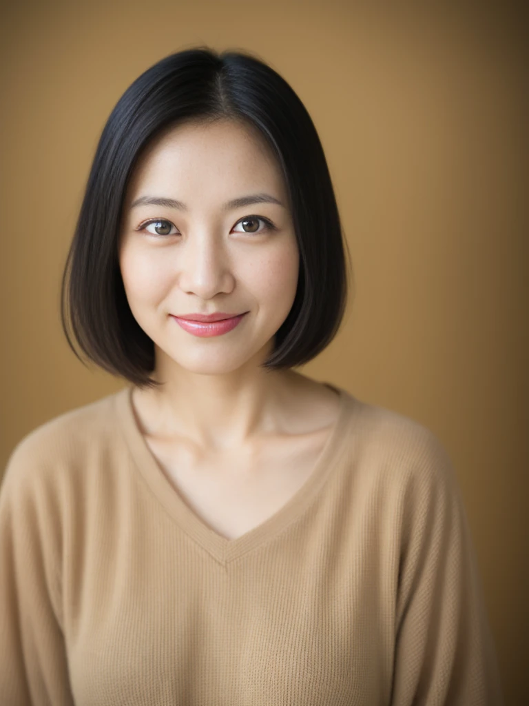 portrait, 8K, high quality, realistic photo image, 39 years old, Japan woman, neat and clean wife, small, housewife, reproduce natural and realistic eyes, Japan person stand, small, beautiful black hair, short hair, light makeup, octane rendering, beautiful lighting, golden ratio composition, smile, everyday wear, casual clothes, natural background, blurred background, 4k, high quality, realistic photo image, Japan woman, 37 years old, pure Japan face, lovely wife, upper body, small breasts, light makeup, suppin, neat beauty, mature woman, sober clothes, gray, beige, blue, sober, casual attire, smile, black hair, small black eyes, background blur