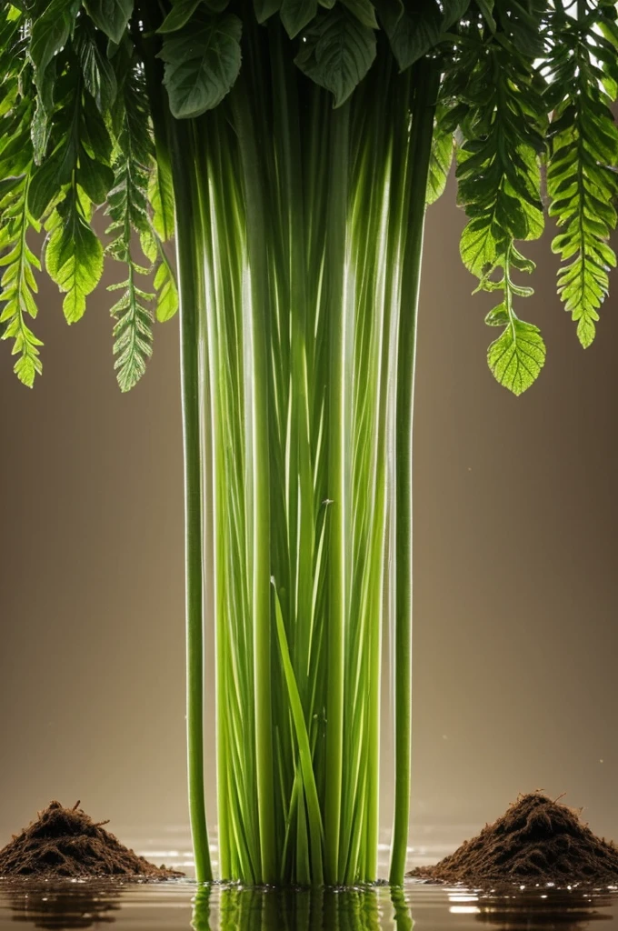 make an image that shows the internal process of how plants absorb water from the soil, They transport it through the stem and release it in the form of vapor into the atmosphere.