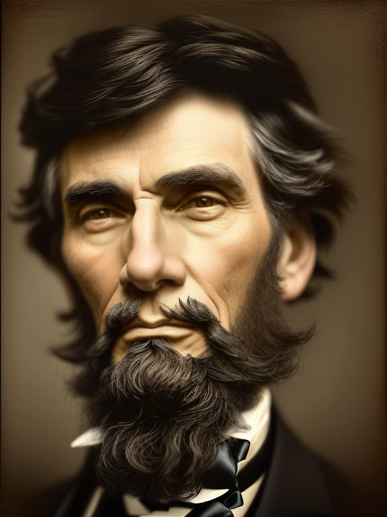 There is a man with a beard and a suit and tie, Tom mapeado William-Adolphe, inspired by Samuel F. b. Morse, digitally painted, close the portrait, Abraham Lincoln, a color photo, presidential portrait, digitally painted, rendering of close the portrait, # 1 digital painting of all time, #1 digital painting of all time, portrait of Abraham Lincoln