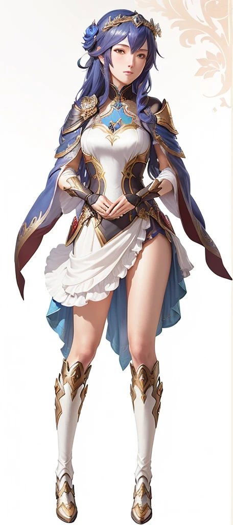 a woman in dress, ornate attire, genshin impact character, full body details, lucina from fire emblem, Jean genshin impact, rpg portrait full body, cushart krenz key art feminine, full body sprite, full portrait of elementalist, taliyah, dress,