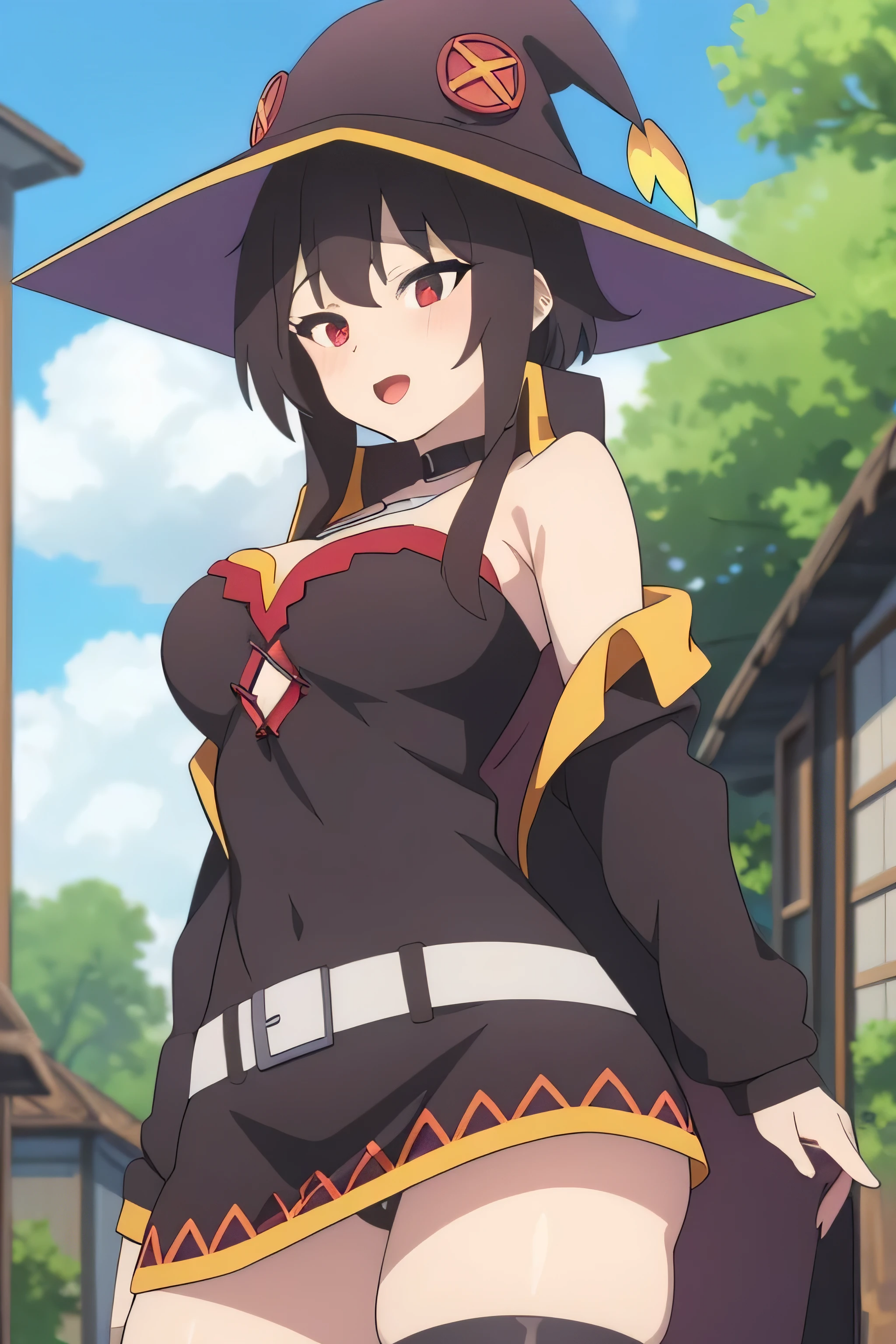 megumin,a cartoon image of a woman with a big booy booy and a black jacket, seductive anime girl, oppai cyberpunk, succubus in tight short dress, succubus in sundress portrait, commission for high res, nico robin, anime moe artstyle, top rated on pixiv, marin kitagawa fanart, oc commission, black - haired mage