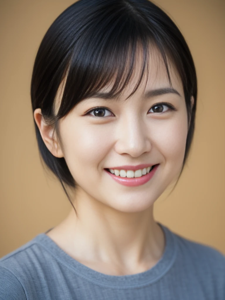 portrait, 8K, high quality, realistic photo image, 39 years old, Japan woman, neat and clean wife, small, housewife, reproduce natural and realistic eyes, Japan person stand, small, beautiful black hair, short hair, light makeup, octane rendering, beautiful lighting, golden ratio composition, smile, everyday wear, casual clothes, natural background, blurred background, 4k, high quality, realistic photo image, Japan woman, 37 years old, pure Japan face, lovely wife, upper body, small breasts, light makeup, suppin, neat beauty, mature woman, sober clothes, gray, beige, blue, sober, casual attire, smile, black hair, small black eyes, background blur