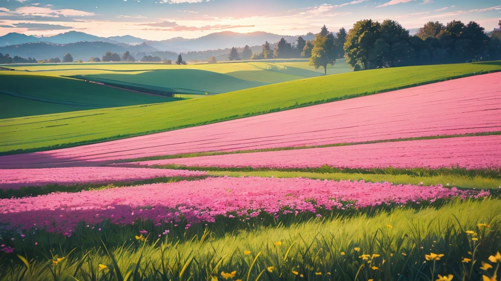 GIVE ME OPEN FIELD LANDSCAPE WITH PINK