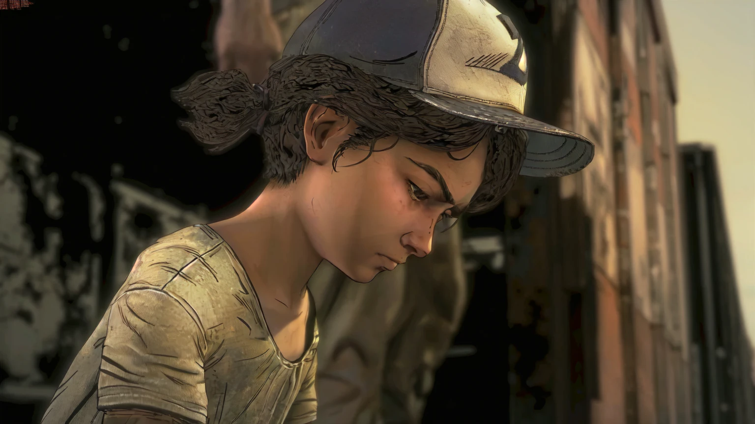 arafed young man in a baseball cap looking down at his cell phone, telltale games style, video game cutscene, telltale style, hd screenshot, super realistic”, ultra realistic ”, ultra realistic”, hd remaster, character close up, uhd character details, wears a destroyed hat, in the walking dead, an ultra realistic, hq artwork, next gen