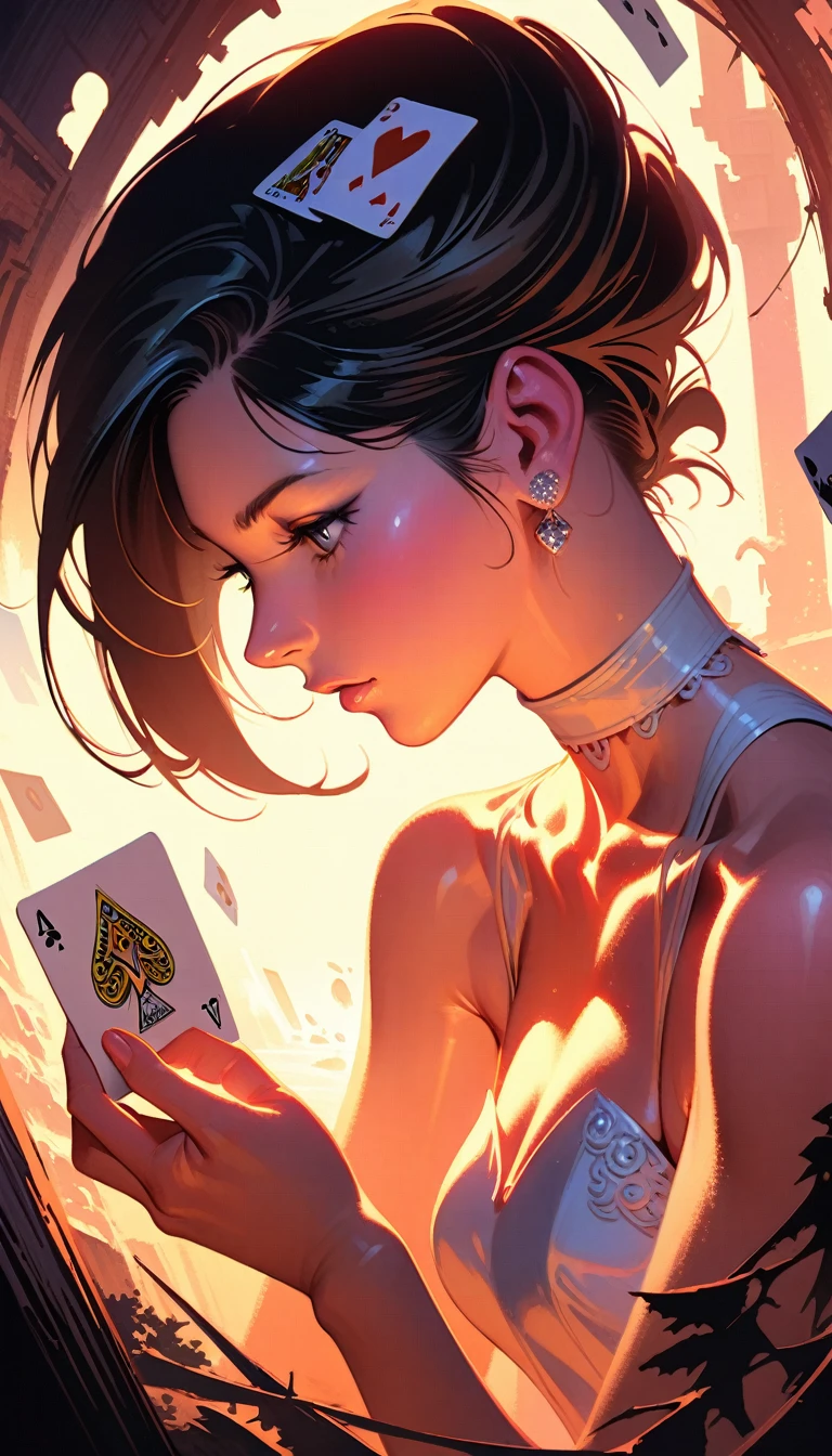 ((best quality)) , ((masterpiece)) , (detailed)，illustration art by Dave Stevens and Lillian Bassman, Graceful (Man:1.2) , Multicolor hair styled as Caesar cut, Comic books, graphic novels, retro style, pin-up art, Fashion and art,elegant and sophisticated, innovative use of light and shadow, capturing the glamour of mid-20th century fashion, portrait art by Mary Cassatt, glossy, ambient, Complex, full color, fine artistic composition, enchanted,(((Playing Cards Illustration)))