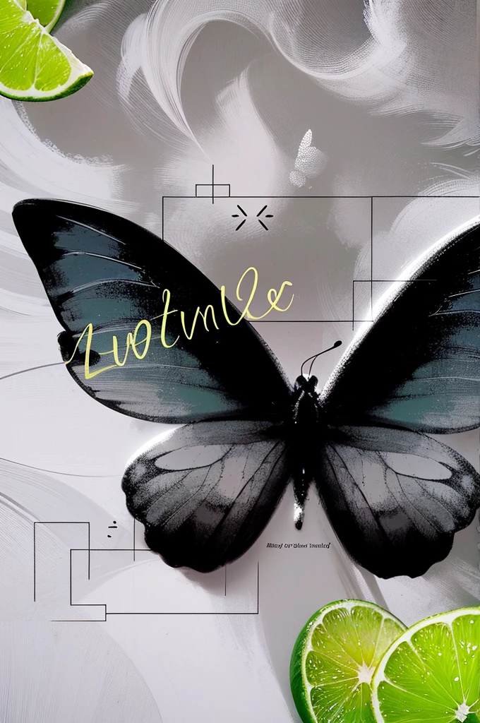 large black butterfly with its wings spread open. The background is a textured, misty grey with hints of green, creating a soft, ethereal atmosphere. There are lime slices positioned in the corners of the image, adding a vibrant pop of green color.
Overlaid on the butterfly's wing is the word "Lullm♥m" written in a yellow script font, possibly handwritten. In the bottom right corner, there is a small piece of text in Russian that reads "Я люблю маму," which translates to "I love mom" in English.
The image combines natural elements with a touch of personal sentiment, creating a visually appealing and emotionally resonant design