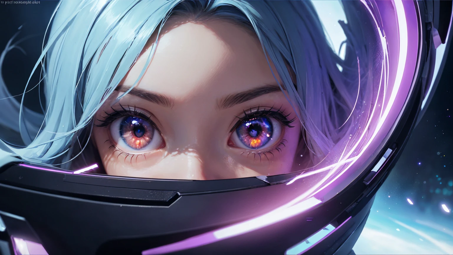 Create a beautiful landscape inside her eyes, a univers with different symbols