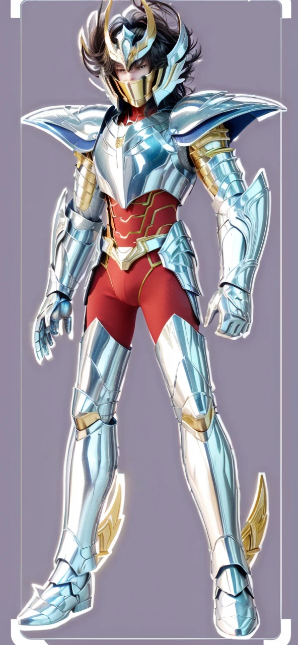 Ultra-high saturation, (tmasterpiece), full body photo, (best quality), (1 handsome man), starry sky background, Wearing shiny gold armor, armor type armor shows details of your muscles, showing the belt, showing the armor thigh protector, cool pose, Saint Seiya Armor, messy hair, high detail, Anime style, Cinematic lighting, Glitter, god light, Ray traching, filmgrain, hyper HD, skin texture, super detail, Anatomically correct, High resolution, Saturation ultra-high, High contrast, High-shiny green armor, Smooth skin, Serious expression, messy hair