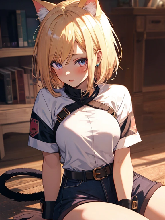 Cat ear, tail, Cat girl, android１８Number, (masterpiece), highest quality, 1girl, uhd, retina, masterpiece, ccurate, anatomically correct, textured skin, super detail, high details, high quality, best quality, highres, 4K