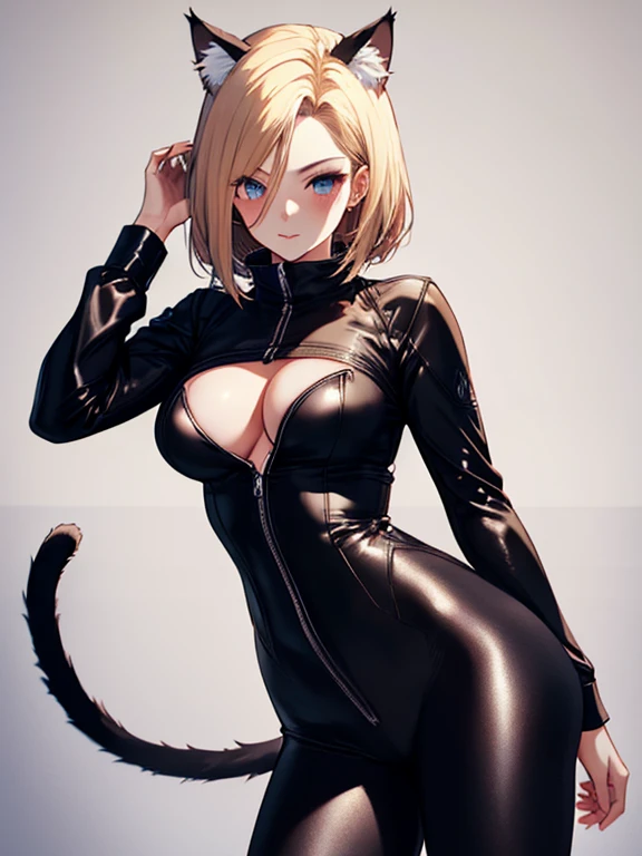 Cat ear, tail, Cat girl, android１８Number, (masterpiece), highest quality, 1girl, uhd, retina, masterpiece, ccurate, anatomically correct, textured skin, super detail, high details, high quality, best quality, highres, 4K