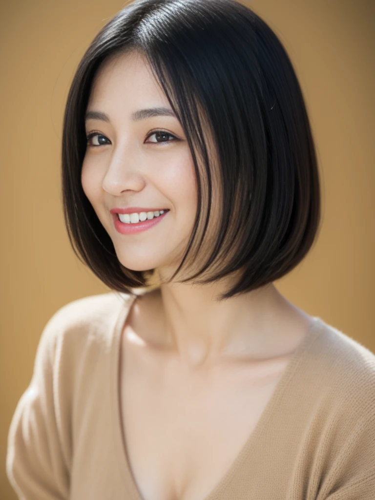 portrait, 8K, high quality, realistic photo image, 39 years old, Japan woman, neat and clean wife, small, housewife, reproduce natural and realistic eyes, Japan person stand, small, beautiful black hair, short hair, light makeup, octane rendering, beautiful lighting, golden ratio composition, smile, everyday wear, casual clothes, natural background, blurred background, 4k, high quality, realistic photo image, Japan woman, 37 years old, pure Japan face, lovely wife, upper body, small breasts, light makeup, suppin, neat beauty, mature woman, sober clothes, gray, beige, blue, sober, casual attire, smile, black hair, small black eyes, background blur