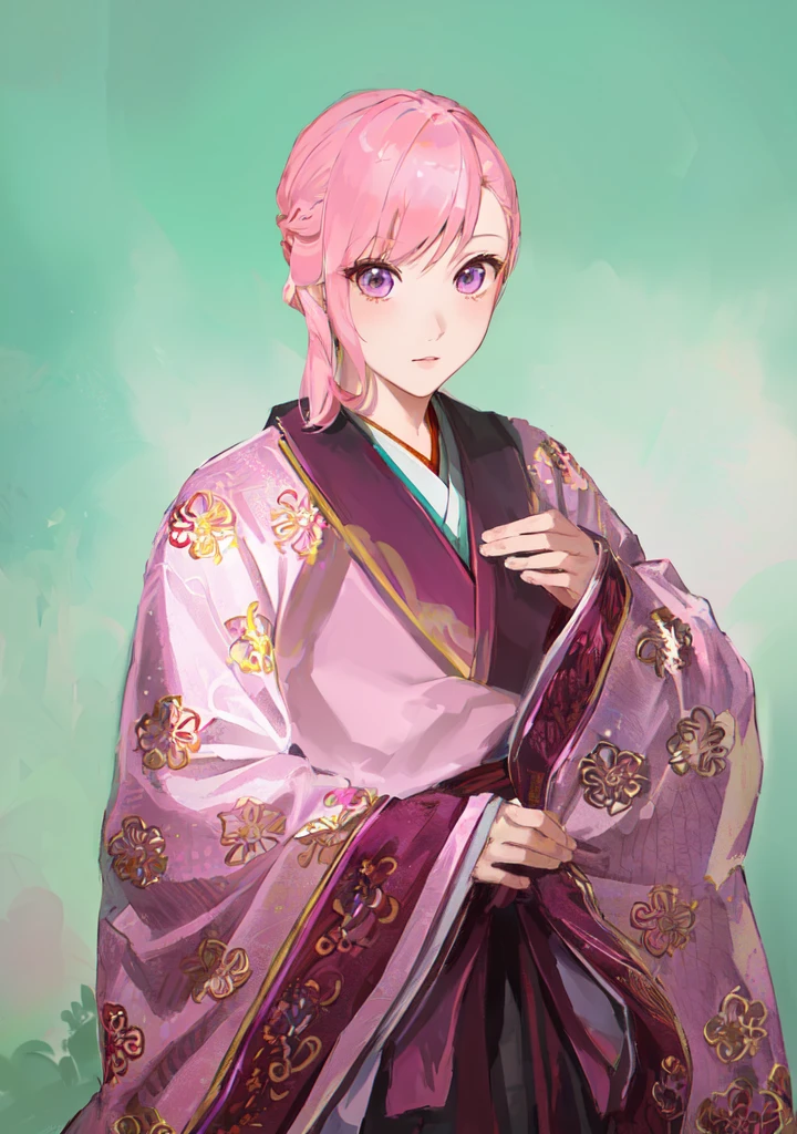 Pink Hair、Anime girl in purple dress，, Sakura Haruno, ((Wearing noble robes)), Goto Indian Summer, Sakura Haruno, Produced in collaboration with Anime Painter Studio, Inspired by Nishikawa Sukenobu, Glorious Makami, inspired by Eizan Kikukawa, Wearing Kimono, Yaoi Haruma, Wearing Kimono，big ，huge ，sex body，Three Kingdoms，Dynasty Warriors，Chinese style，Hanfu，