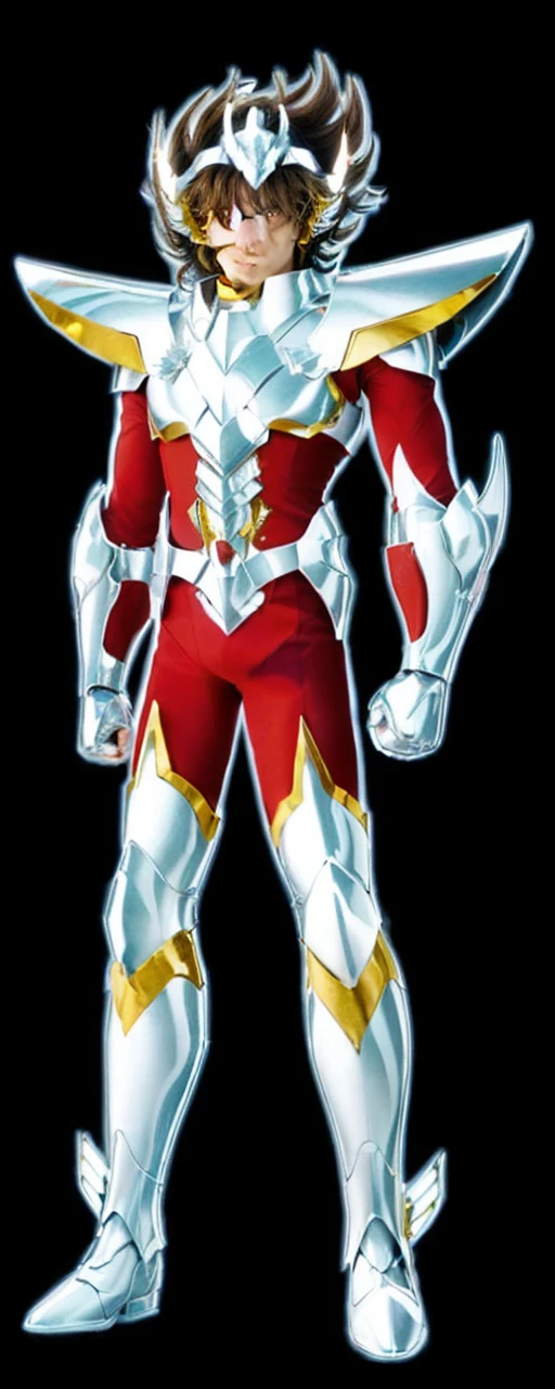 Ultra-high saturation, (tmasterpiece), full body photo, (best quality), (1 handsome man), starry sky background, Wearing shiny gold armor, armor type armor shows details of your muscles, showing the belt, showing the armor thigh protector, cool pose, Saint Seiya Armor, messy hair, high detail, Anime style, Cinematic lighting, Glitter, god light, Ray traching, filmgrain, hyper HD, skin texture, super detail, Anatomically correct, High resolution, Saturation ultra-high, High contrast, High-shiny green armor, Smooth skin, Serious expression, messy hair