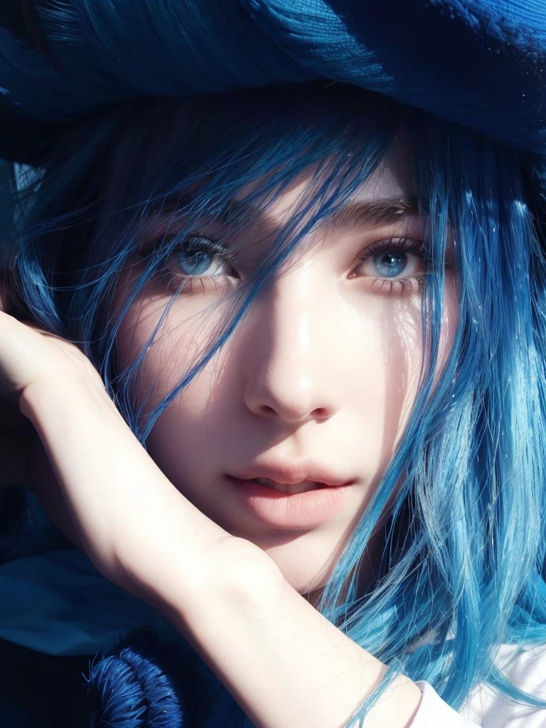 arafed woman with cabelo azul and a hat on her head, girl with cabelo azul, with cabelo azul, cabelo azuls, pretty girl with cabelo azul, cabeça azul, beautiful cabelo azuled girl, flowing cabelo azul, cabelo azul, beautiful woman with cabelo azul, Cabelo branco-azulado, cabelo azulstyle, short cabelo azuled woman, messy cabelo azul