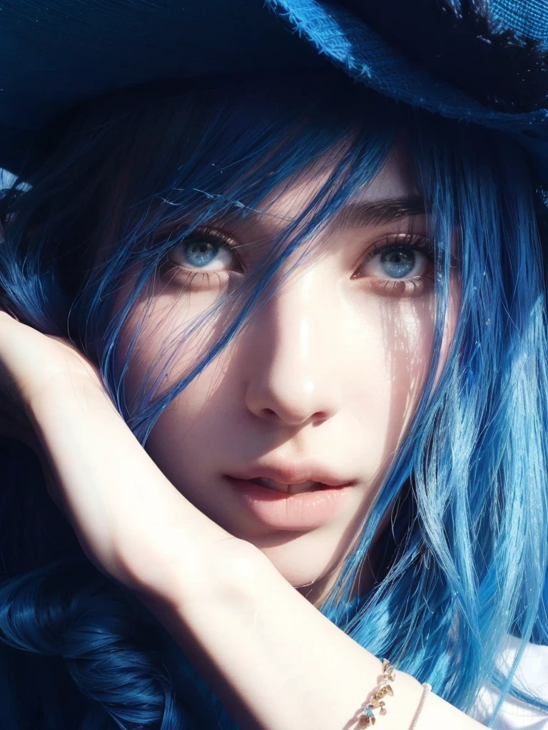 arafed woman with cabelo azul and a hat on her head, girl with cabelo azul, with cabelo azul, cabelo azuls, pretty girl with cabelo azul, cabeça azul, beautiful cabelo azuled girl, flowing cabelo azul, cabelo azul, beautiful woman with cabelo azul, Cabelo branco-azulado, cabelo azulstyle, short cabelo azuled woman, messy cabelo azul