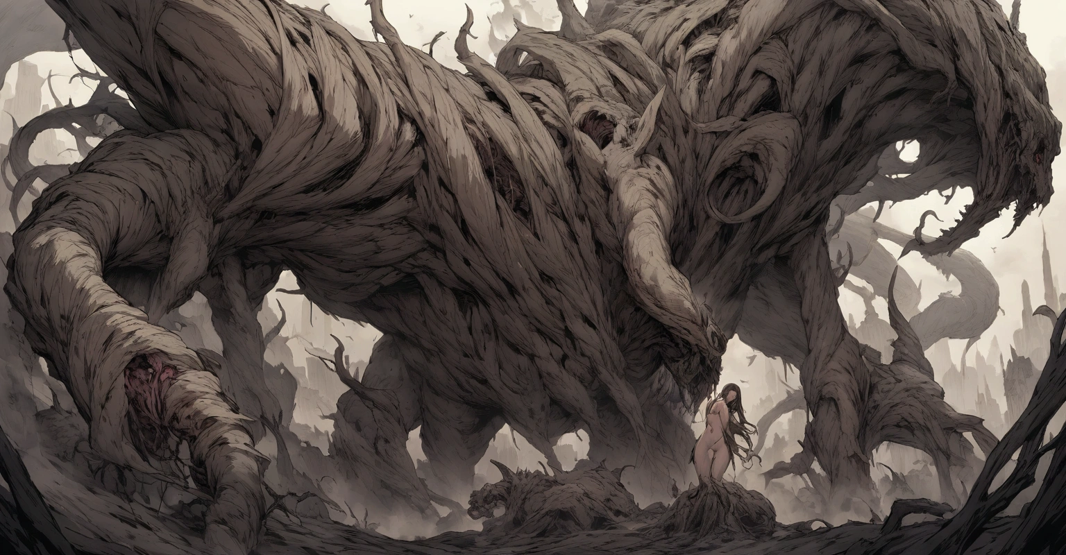 Big monster made from naked women's corpses