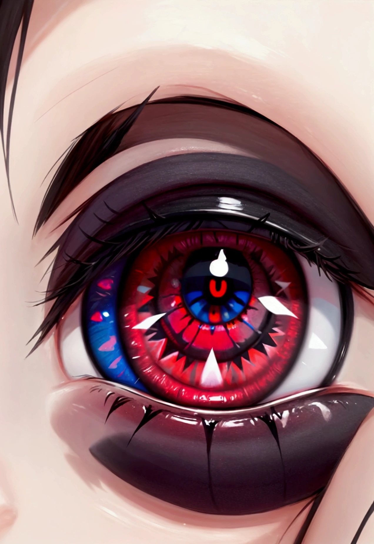 close-up of an eye , Colorful pupils, White heart in pupil