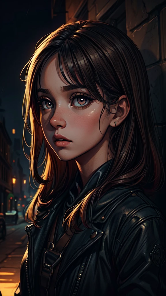 a girl in an unimaginable sky with fixed cold color land,extremely detailed face and eyes, beautiful detailed lips, long eyelashes, medium oil painting, cinematic lighting, dark moody color palette, dramatic shadows and highlights, ultra-detailed, 8k, high quality, masterpiece, photorealistic