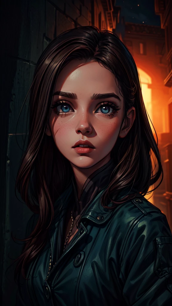 a girl in an unimaginable sky with fixed cold color land,extremely detailed face and eyes, beautiful detailed lips, long eyelashes, medium oil painting, cinematic lighting, dark moody color palette, dramatic shadows and highlights, ultra-detailed, 8k, high quality, masterpiece, photorealistic