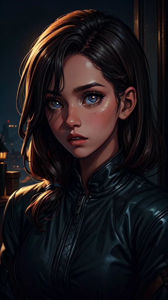 a girl in an unimaginable sky with fixed cold color land,extremely detailed face and eyes, beautiful detailed lips, long eyelashes, medium oil painting, cinematic lighting, dark moody color palette, dramatic shadows and highlights, ultra-detailed, 8k, high quality, masterpiece, photorealistic