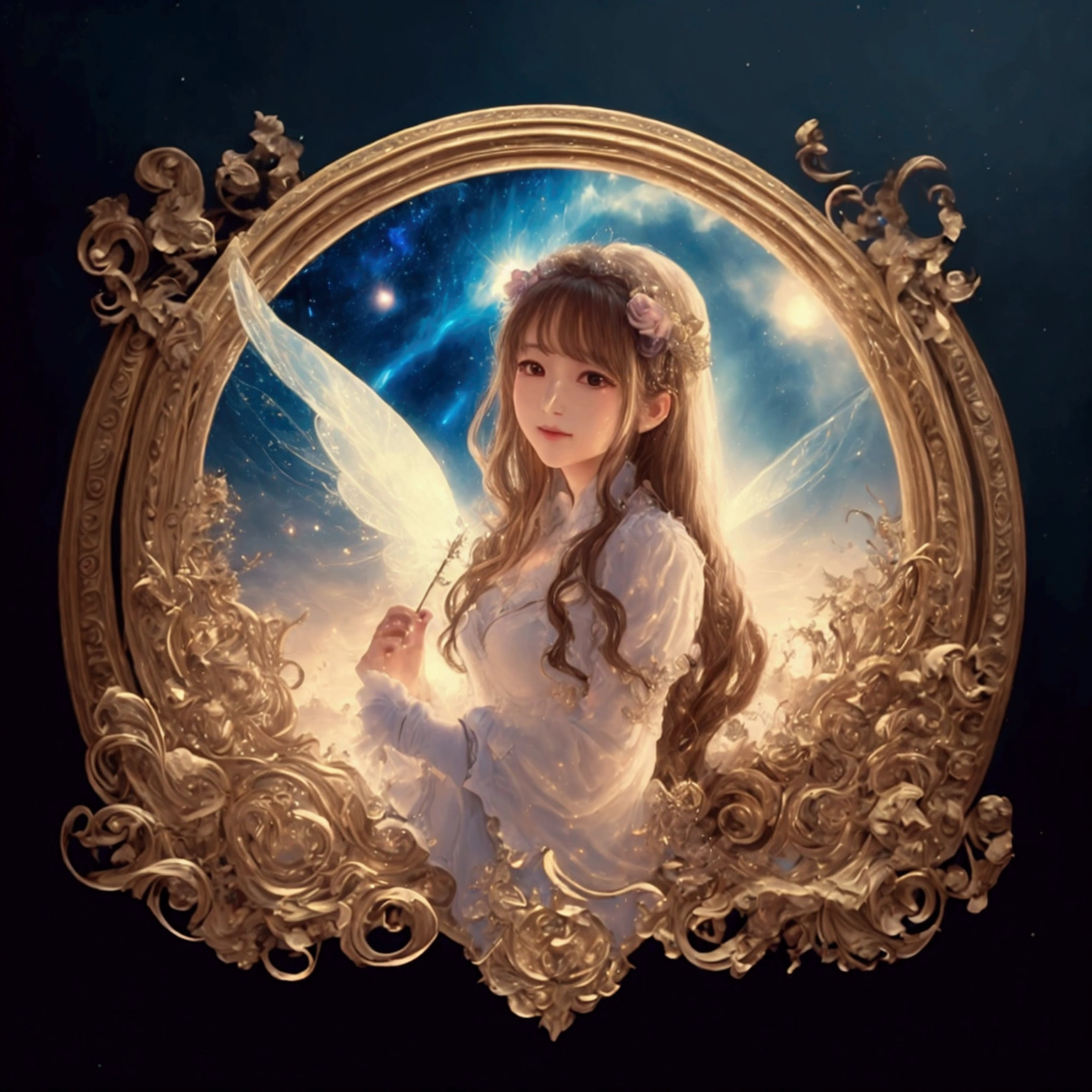 High resolution, masterpiece, Highest quality, High detail,Fairy、Rose、Fantasy、shooting star、universe、