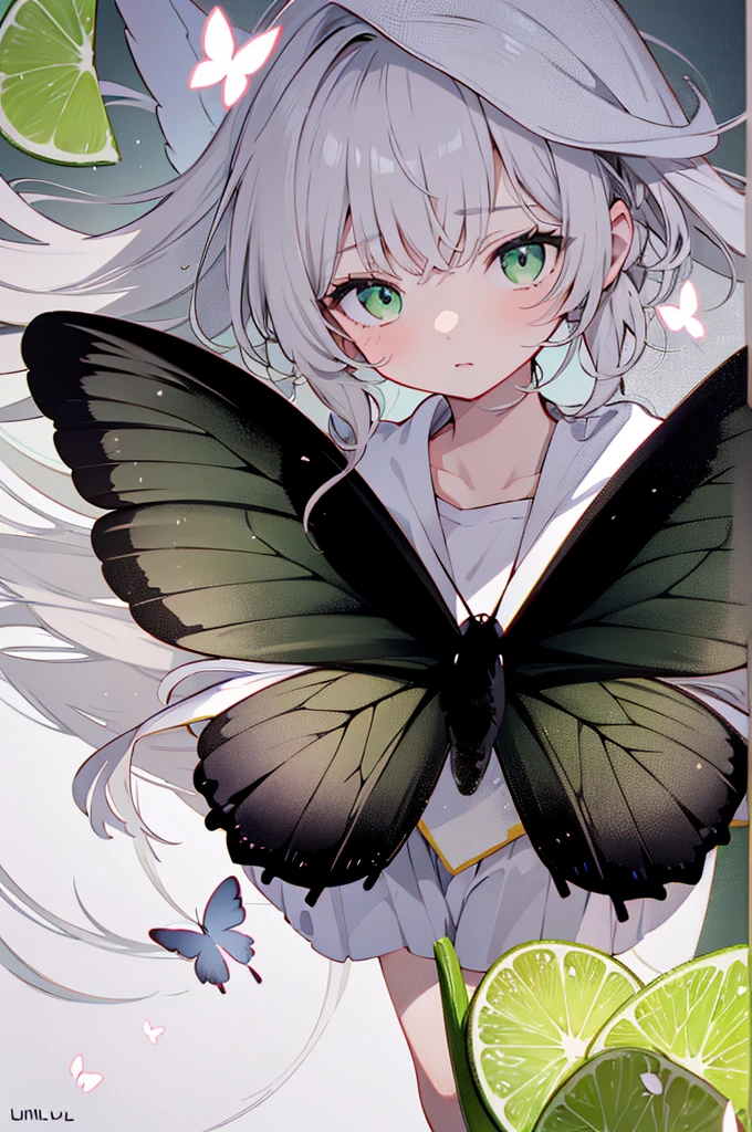 large black butterfly with its wings spread open. The background is a textured, misty grey with hints of green, creating a soft, ethereal atmosphere. There are lime slices positioned in the corners of the image, adding a vibrant pop of green color.
Overlaid on the butterfly's wing is the word "Lullm♥m" written in a yellow script font, possibly handwritten. In the bottom right corner, there is a small piece of text in Russian that reads "Я люблю маму," which translates to "I love mom" in English.
The image combines natural elements with a touch of personal sentiment, creating a visually appealing and emotionally resonant design