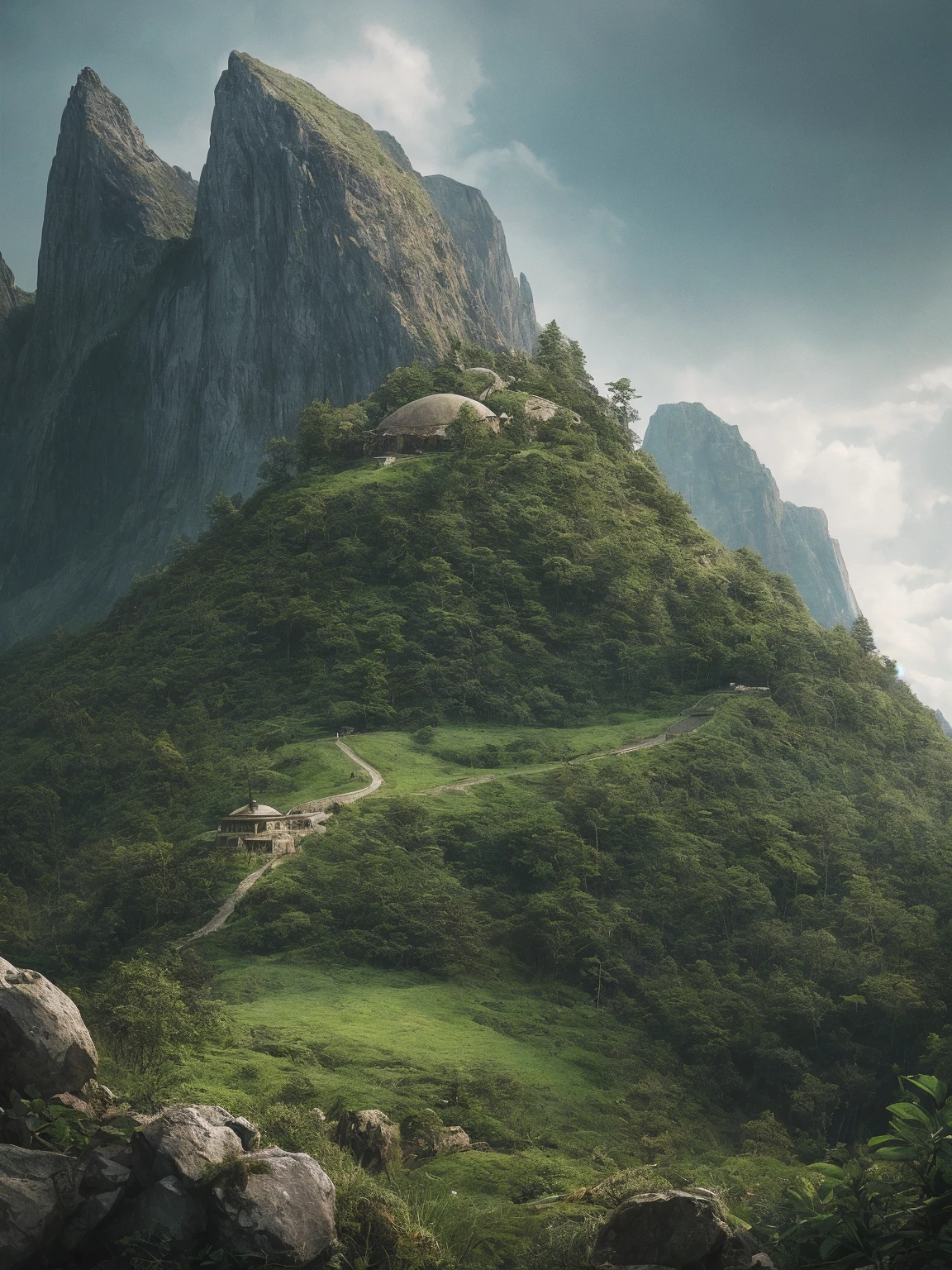 cinematic film, Realistic photograph,
a mountain in the form of a turtle, overgrown, giant, epic
,shallow depth of field, vignette, highly detailed, high budget, bokeh, cinemascope, moody, epic, gorgeous, film grain, grainy,