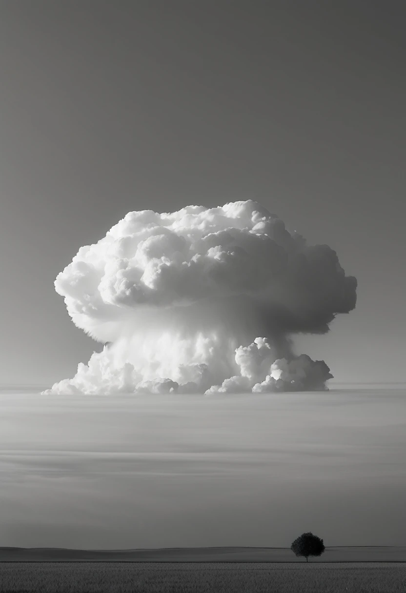minimalist photograph, solitary cumulonimbus cloud, plain, monochromatic background, beauty, simplicity, soft lighting, contours, texture, calm, elegance