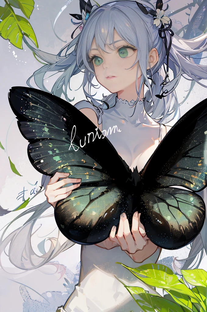 large black butterfly with its wings spread open. The background is a textured, misty grey with hints of green, creating a soft, ethereal atmosphere. There are lime slices positioned in the corners of the image, adding a vibrant pop of green color.
Overlaid on the butterfly's wing is the word "Lullm♥m" written in a yellow script font, possibly handwritten. In the bottom right corner, there is a small piece of text in Russian that reads "Я люблю маму," which translates to "I love mom" in English.
The image combines natural elements with a touch of personal sentiment, creating a visually appealing and emotionally resonant design