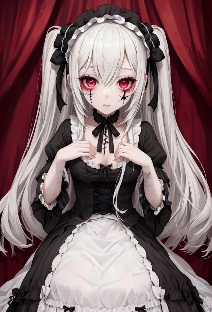 beautiful girl，Covered in scars，Bloody，bandage，Gothic Lolita