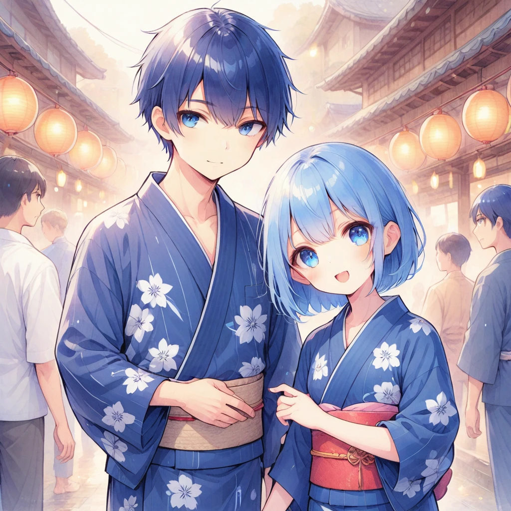 Navy Blue Hair,Dark blue eyes,mash,yukata,boy
