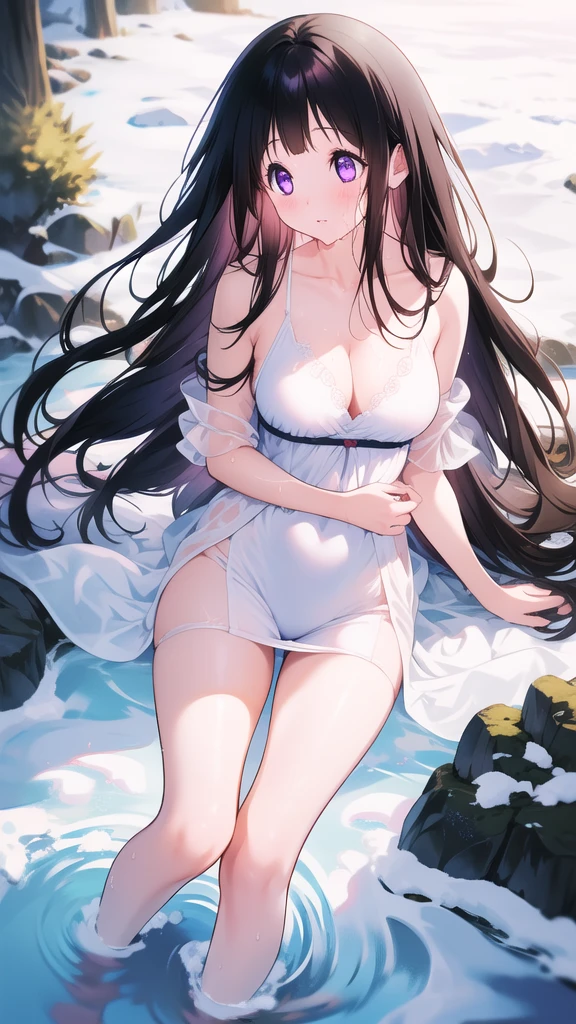 Chitanda,只有一个beautiful girl,Purple Eyes, Black Hair, Natural straight hair, Straight bangs,Extremely refined,open your lips,Face is so red,Very white skin,Skin as delicate as porcelain,Glowing skin,big eyes,Flowing long hair,beautiful girl, Like a dream,Slim,Slim waist,Soft, (Sensual), (Kawaii), Dream quality,Sweaty and sweaty,Wet skin,Side breasts,snowflake,Playing in the snow on the snow mountain,Looking up,Looking up,Falling to the ground,Thighs clamp hands,It's covered in water,Hands reach into your pants,White transparent dress,Profile,(Completely naked),Gluteal groove,The outline of the breasts is visible through clothing,Completely naked的背部,nacked hip,very close,Deep V neckline,Loose neckline,Beautiful big breasts,No pants,nopan,no pants,Bare shoulders,There are no shoulder straps,Exposed collarbone,Delicate clavicle,Delicate hands and feet,Bare neck,There are no clothes around the neck,Bare thighs,Exposed groin,Camel toe,extremely shy,Ultra-high resolution, (masterpiece:1.2, best quality), (Delicate and beautiful eyes: 1.2), (Beautiful and delicate face)