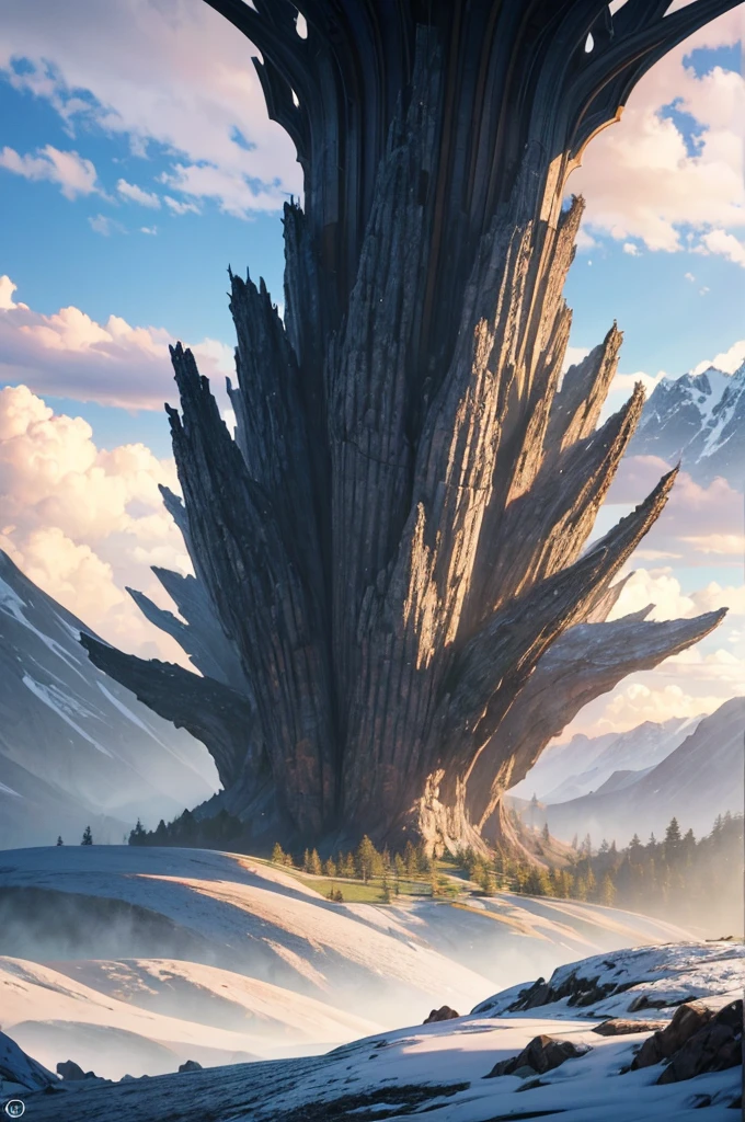 Zebos, Huge epic fantasy tree, Huge mountains, movie shot, Wide-angle view, actual, detailed skin, 8k, Popular topics on ArtStation, Smooth, 3D animation--ar 2:1 --v 5 --q 2 --s 750