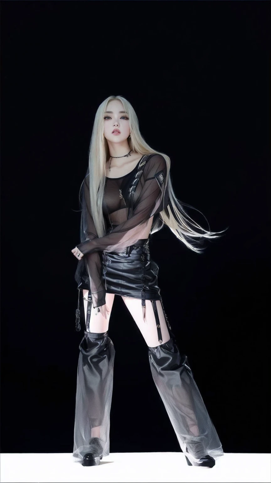 arafed woman with long blonde hair and black pants posing, ava max, with long white hair, roseanne park of blackpink, with very long blonde hair, with white long hair, with long blond hair, lalisa manoban of blackpink, lalisa manobal, cl, portrait of jossi of blackpink, jossi of blackpink