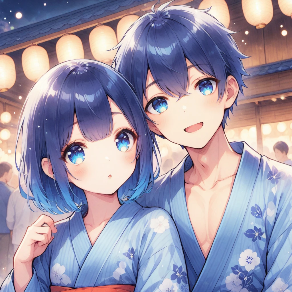 Navy Blue Hair,Dark blue eyes,mash,yukata,boy