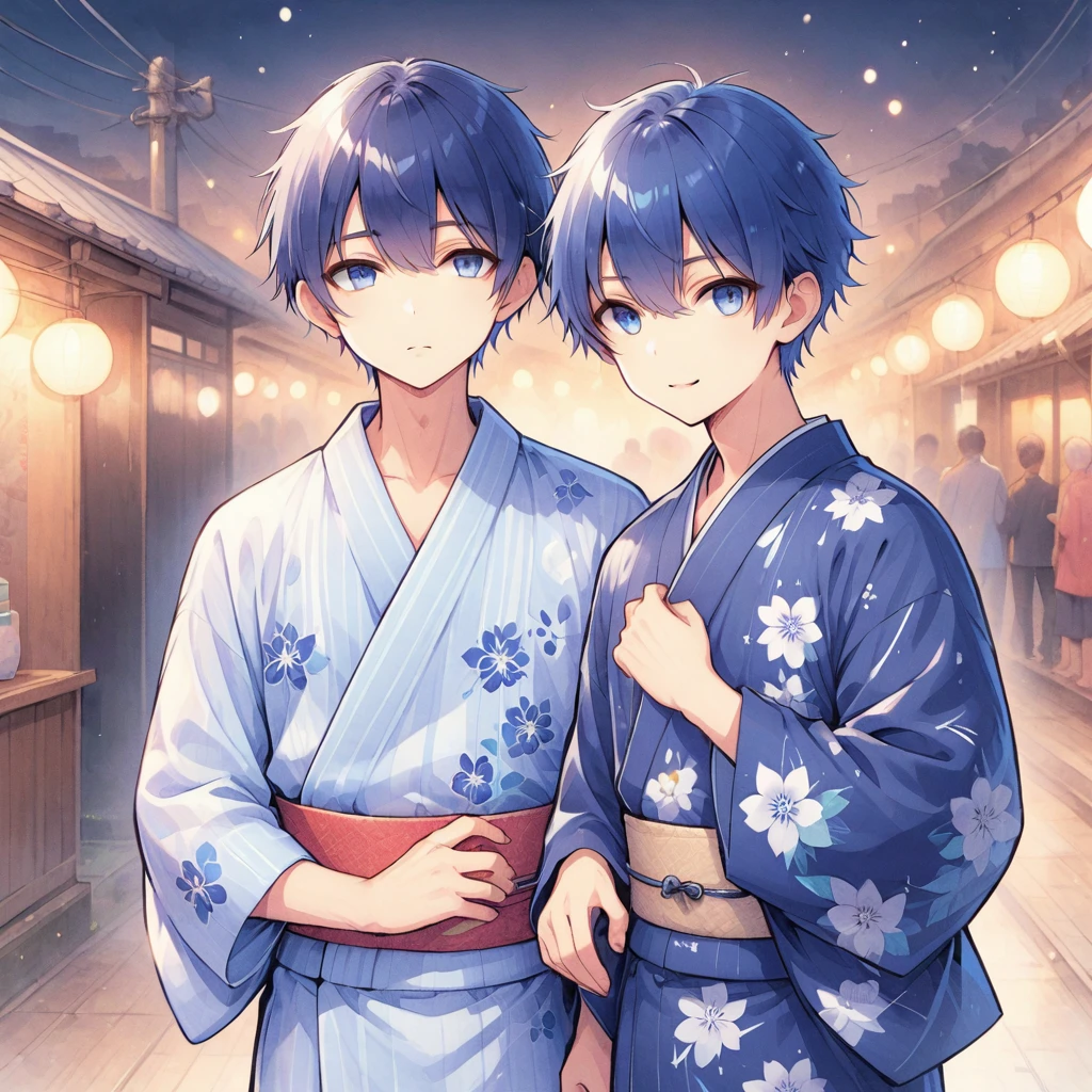 Navy Blue Hair,Dark blue eyes,mash,yukata,boy
